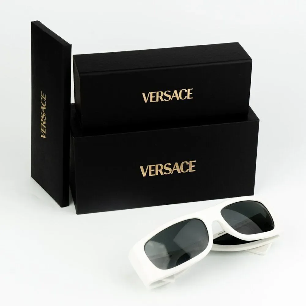 NEW Versace VE4482 314/87 White Dark Grey Rectangular Unisex Sunglasses